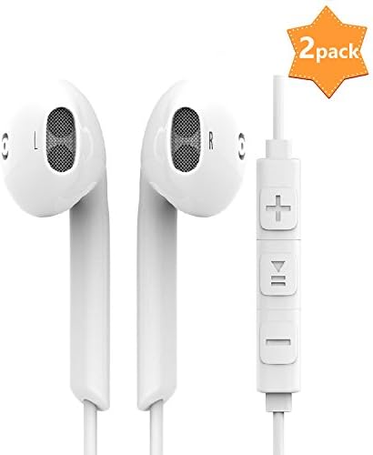 2 PACK Wired Headphones, Uxinhu Wired iPhone Earbuds Earpods Headphones Stereo Microphone with Remote Control for Apple iPhone 6s 6 5s 5 SE 4s iPad iPod Samsung Galaxy LG HTC