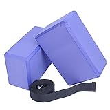 Veda Yoga Foam Blocks (Set of 2) plus strap with Metal D-Ring - Standard Studio Size 9" x 6" x 4"