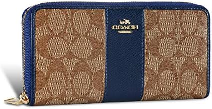Coach Women's Wallets Leather Long Accordion Zip Wallet Coin Pouch Purse Large Capacity Credit Cards Holder Ladies Girls F52859 Blue Pink