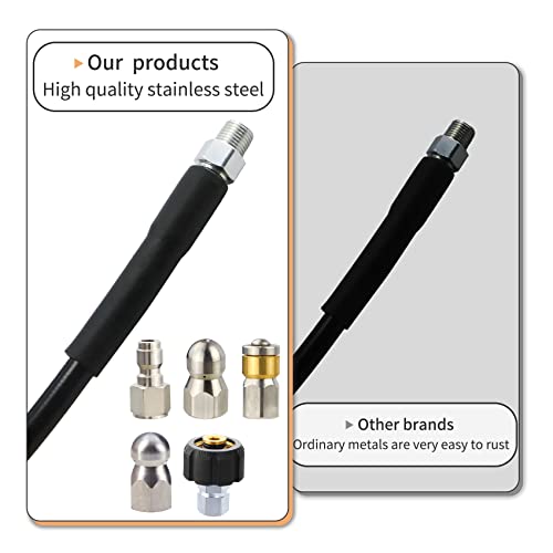 Azdele Sewer Jetter Kit for Pressure Washer 100 FT,Sewer Jetter Nozzles