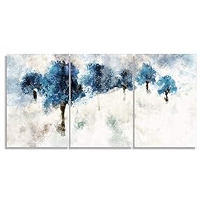 3 Plane Blue Ink Painting Landscape for Living...