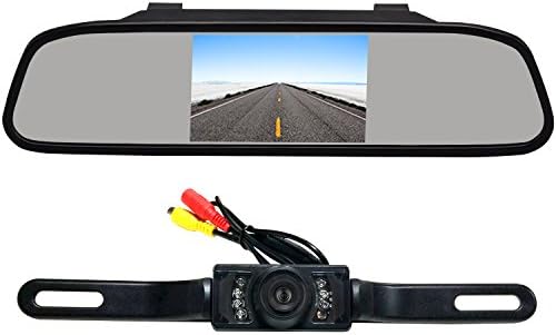 LOSKA Backup Camera &amp; Rearview Monitor Kit CCD Rear View Car Waterproof Night Vision License Plate Camera+Vehicle Universal Reverse LCD Mirror Monitor