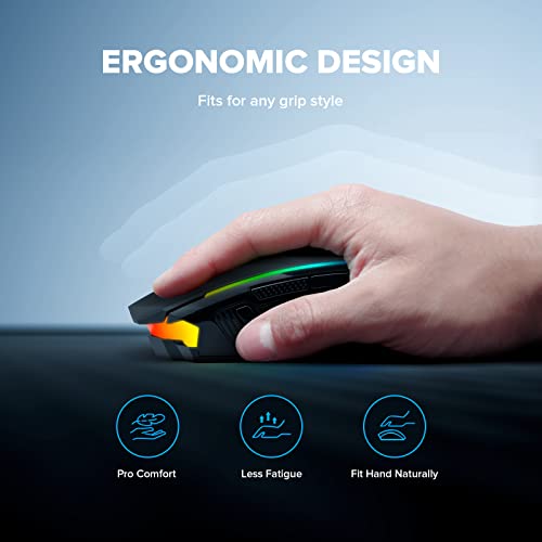 Redragon Wireless Gamer Mouse, Rechargeable Wireless Mouse with 8000 DPI, Ergonomic, RGB, 9 Buttons Programmable with Fire Button, 70 Hours, Gaming Mouse for Windows and Mac – Black