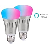 LEIMI Smart LED Light Bulb, Wi-Fi, Dimmable Multicolored Color Changing Party Lights Bulb, Smartphone Controlled Sunrise Wake Up Lights,60W Equivalent, Works with Alexa(Silver,2 Pack)