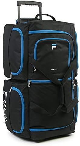 Fila 7-Pocket Large Rolling Duffel Bag, Black/Blue, One Size 4 Fila 7-Pocket Large Rolling Duffel Bag, Black/Blue, One Size