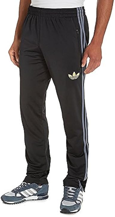 adidas Originals Superstar Track Pants Black/Grey Stripes/Gold Logo Mens UK Size : Medium (M 