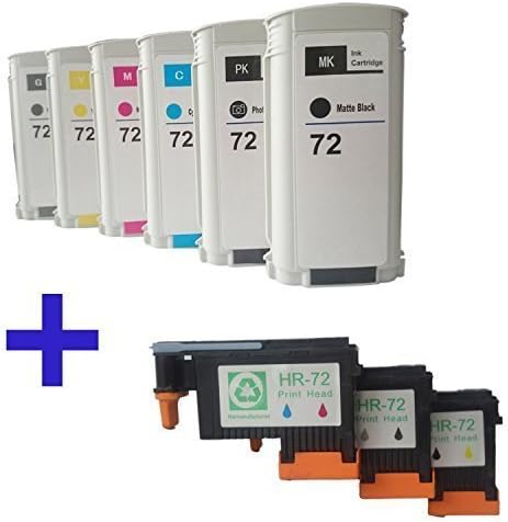 Ouguan Ink Compatible Hp 72 Ink Cartridges 6 Packs & 72 Printhead Print Head 3 Packs Replacement for Hp 72 Ink Cartridges and Hp 72 Printhead