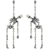 Gothic Skeleton Dangle Earrings for Women Silver Jointed Bones Drop Design Spooky Halloween Statement Punk Rock Costume Party Fashion Jewelry Gift
