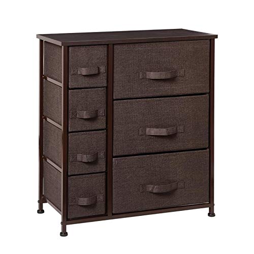 7-Drawers-Dresser-Furniture-Storage-Tower-Unit-for-Bedroom-Hallway-Closet-Office-Organization-Steel-Frame-Wood-Top-Easy-Pull-Fabric-Bins-BrownBrown