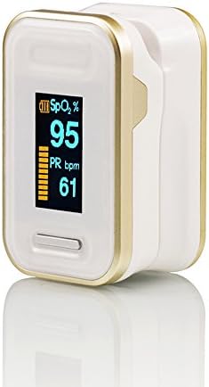 GPYOJA Fingertip Pulse Oximeter Oximetry Blood Oxygen Saturation Monitor,For Adult,With carrying case(Jet Black) and lanyard,Rotating OLED Dispaly,CE approved (golden)