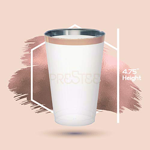 Rose Gold Rim Plastic Cups 14 oz. 50 Pack Hard Clear Plastic Cups
