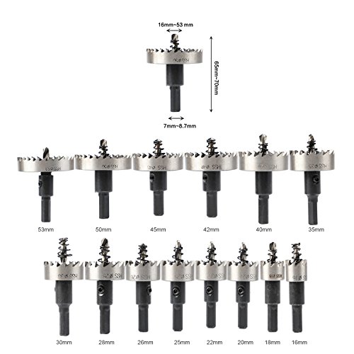 HSS Hole Saw Kits for Metal, Budalga 14 pcs High-Speed Steel Hole Saw Cutting Kit Drill Bits Opener Cutter Tool for Stainless Steel,copper, Iron(≤2mm) 16~53mm - Thumbnail 2