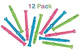 Kicko Pack of 12 Plastic Recorders 5.5 Inches Assorted Colors - Plastic Flute Musical Instruments - for Kids Party Favors, Bag Stuffers, Fun, Toys, Prizes
