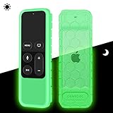Fintie Protective Case for Apple TV 4K 5th, 4th Gen Remote - Casebot (Honey Comb Series) Lightweight Anti Slip Shock Proof Silicone Cover for Apple TV Siri Remote Controller, Green Glow in The Dark