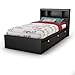 South Shore Spark Storage Bed and Bookcase Headboard Set Pure Black, Contemporary