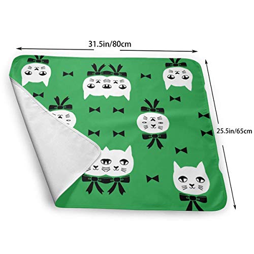 Dicobrune Fancy Cat Green Baby Crib Pee Mat Washable Urine Bed Pads Absorbent Reusable
