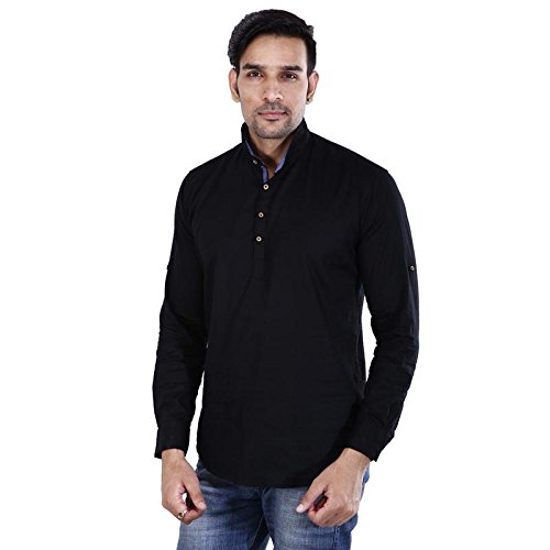 base 41 men's full sleeves short length black kurta