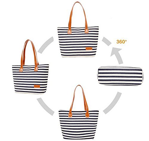 GS.Lee Womens Canvas Handbag Handmade Stripes Purse Tote Shoulder bag, Black - Thumbnail 5