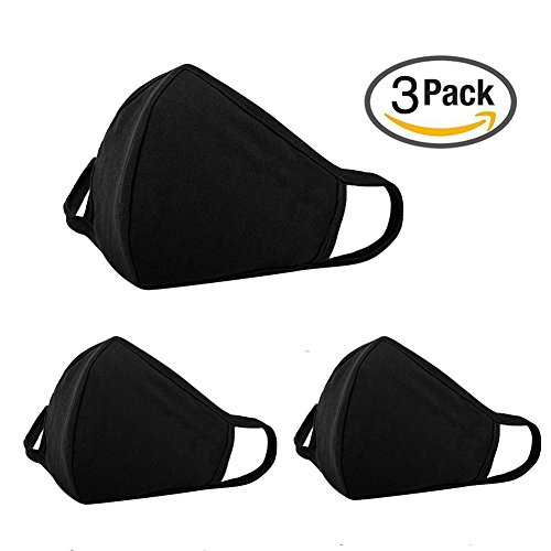 3 Pack Anti Dust Face Mouth Cover Mask Respirator - Dustproof Anti-bacterial Washable - Reusable Comfy Masks - Cotton Germ Protective Breath Healthy Safety Warm Windproof Mask for Man and Woman, Black