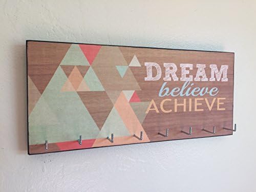 Race Medal Holder / Running Medal Hanger - DREAM BELIEVE ACHIEVE. Wood Wall Mounted Medal Organizer