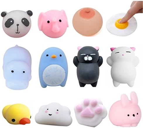 Vinjeely 12PCS Mini Cute Animals Squeeze Funny Toy, Panda Duck Penguin Rabbit Elephant Cat Soft Stress And Anxiety Relief Toys