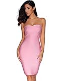 Meilun Women's Rayon Strapless Stretch Cocktail Bandage Dress (Small, Pink)