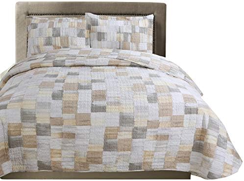 Hilin Fashion Microfiber Reversible Printing Quilt Set King Size with Shams,as Bedspread,Coverlet -Soft,Lightweight and Hypoallergenic (AKAR Beige, King)