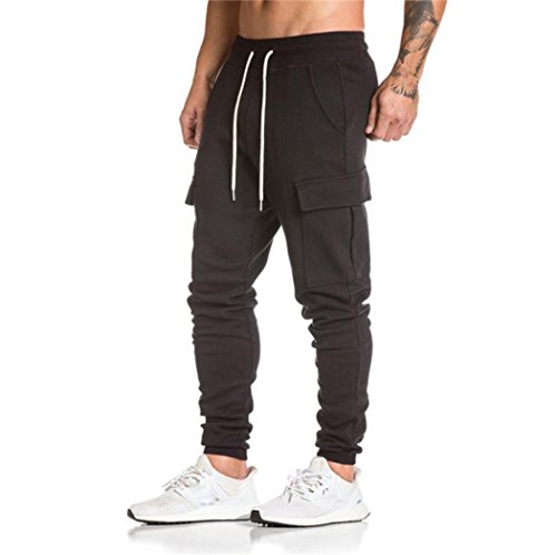 Leedford Men's Casual Pants, Men's Harem Casual Baggy Hiphop Dance Jogger Sweatpants Trousers Plus Size (M, Black)