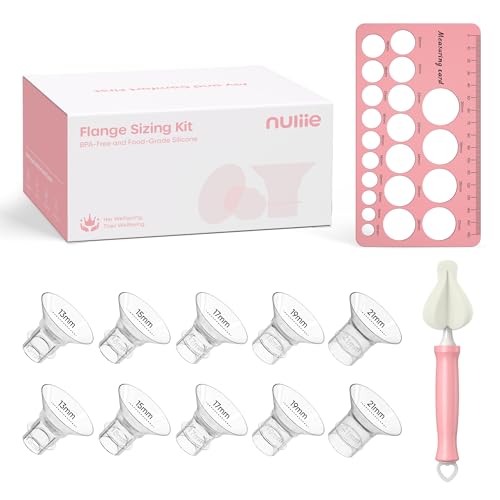 Nuliie 3-in-1 Flange Sizing Kit 13/15/17/19/21mm for 24mm Electric Double Breast Pump Flange/Shield, 10PCS Silicone Flange Inserts to Boost Pumping Efficiency & Comfort, BPA-Free Essential for Moms