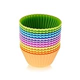 Silicone Baking Cups [12 PACK] Reusable Cupcake Liners in Six Colors in Storage Container