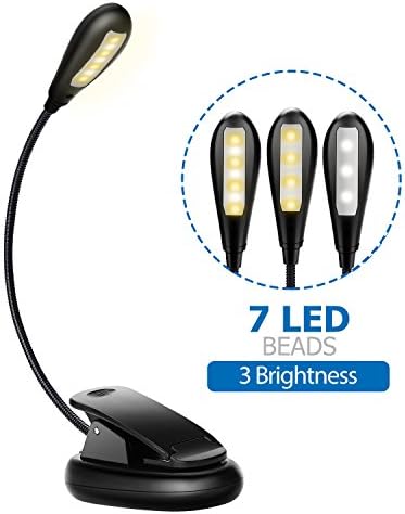 Led Reading Light, Rechargeable 7 LED Eye-care Gooseneck Book Lamp, 3 Brightness (Cool/Warm) and Flexible Lightweight Clip On Music Stand Light, 20 Hours Reading Table Light for Kindle, Book, iPad