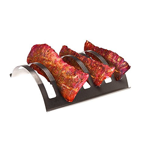 BBQ-Aid Rib Rack and Roasting Rack, Skewer Set Combo - Works for Cooking, Barbecue or Grilling Ribs or Shish Kebabs/Kebobs - Oven Safe - By
