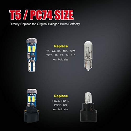 DODOFUN High Bright White T5 37 74 PC74 PC37 LED Bulb with Twist Lock Socket for Dashboard Instrument Panel Gauge Cluster Light and Map Vanity Mirror Glove Box Indicator Light