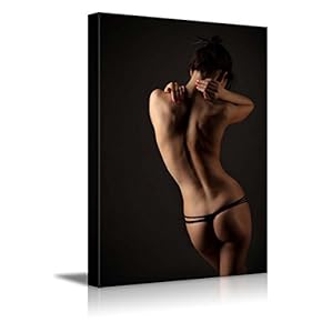 Canvas Prints Wall Art - Sensual Model with Black Thong Lingerie - 12" x 18"