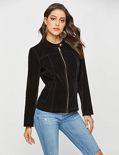 Escalier Women's Suede Jacket Zipper Moto Biker Faux Leather Coat Black L - Thumbnail 4