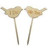 Tinksky 2pcs I DO ME TOO Love Birds Wedding Engagement Wooden Cake Topper Photo Props Favors