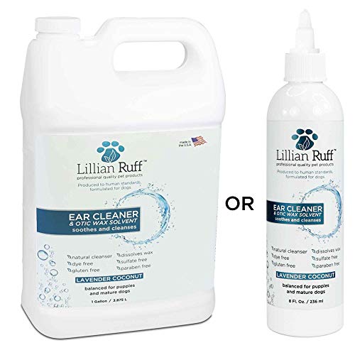 Lillian Ruff Dog Ear Cleaner and Otic Wax Solvent with Aloe, Coconut and Lavender Dissolve Wax and Eliminate Ear Odors with Tea Tree Oil and Bee Propolis - Safe for Sensitive Ears (Gallon)