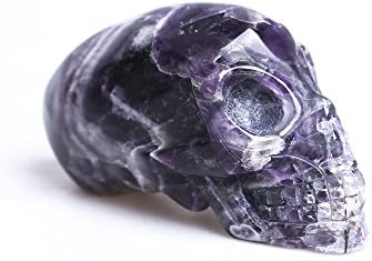 HongJinTian Natural Dream Amythyst Handcarved Skull Head Quartz Crystal Skulls Sculpture with Long Head for Home and Office Decor (3.38Inches, Dream Amethyst)