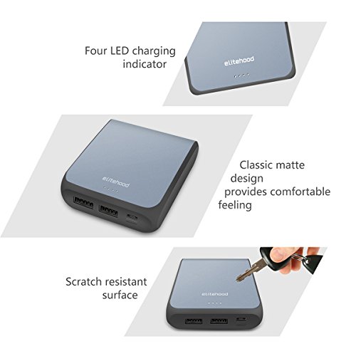 Elitehood Portable 10050mAh Power Bank with Dual USB 3.1A Output 2.0A Input, Ultra Compact 2-Port External Battery High-Speed Charging Technology for Smart Phones Tablet , Gray - Thumbnail 6