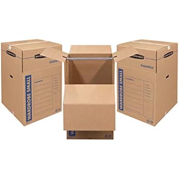 Bankers Box SmoothMove Wardrobe Moving Boxes, Short, 20 x 20 x 34 Inches, 3 Pack (7710902)