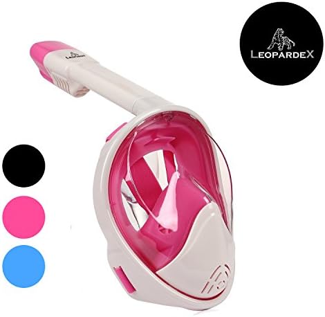 New Anti-Fog Clear Snorkel Mask by LeopardeX – Sea Views 180° Go Pro Compatible Snorkel Mask With Dry Snorkel, Plus Gift With Purchase. Full Snorkel Mask [Tubeless Snorkel Mask] (White &amp; Pink, S/M)