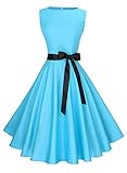 Anni Coco Women's 1950s Hepburn Vintage Swing Dresses Sky Blue Large