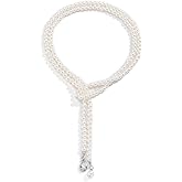 Faux Pearl Lariat Choker Necklace For Women Multi Strand Y Shaped Beaded Wrap Teardrop Pearl Charms Single Statement White Alloy