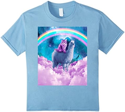 Kids Rainbow Llama T-Shirt - Cat Llama 12 Baby Blue