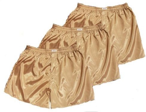 Gold Thai Silk Boxer Shorts Underwear Men Sleepwear Pack of 3 Size S, M, L, XL