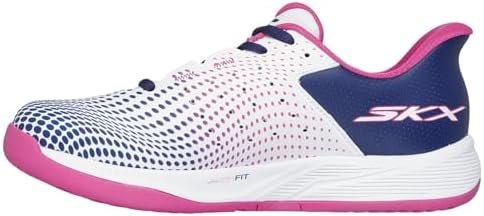 Mujer Skechers Viper Court Reload Slip-In ENTRENADOR, White Synthetic/ Navy Textile/ Pink Trim, 37 EU