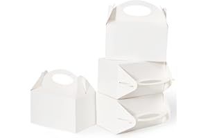 Shallive 25 Pcs Small Party Treat Boxes, 6 Inch Candy Cookie Goodie Gift Bags Gable Box for Kids Birthday Party, White