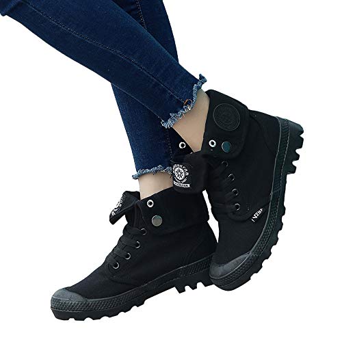 Hots!!! Teresamoon Fashion Women's Flat Lace-UP High-top Military Ankle Casual Canvas Ladies Shoes