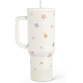 SANDJEST Floral 40oz Slider Tumbler with Handle and Straw - Insulated Stainless Steel Travel Coffee Mug for Women Girls, Gift for Birthday Christmas