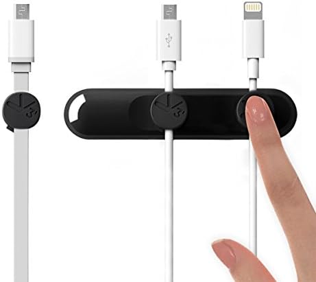 Magnetic Multipurpose Cable Clips, Cord Management System, Desktop Cable Organizer with 3 Cable Buckles &amp; 2 Bases - for Cell phone Cable (BLACK)